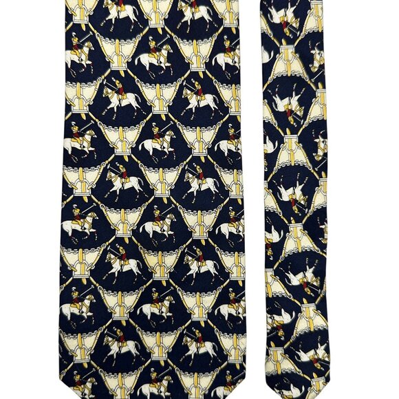 Handmade Supersmart 100% Silk Blue Equestrian Polo Pattern Mens Necktie - Picture 2 of 6